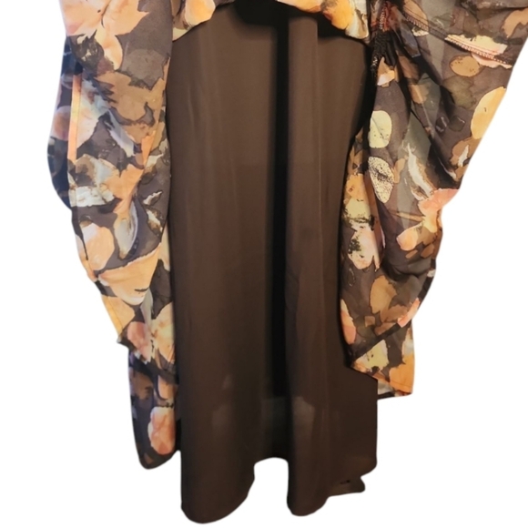 Storia Sheer Floral Brown printed Midi dress Bustier Ruffled Hem Large Strapless - Picture 5 of 10